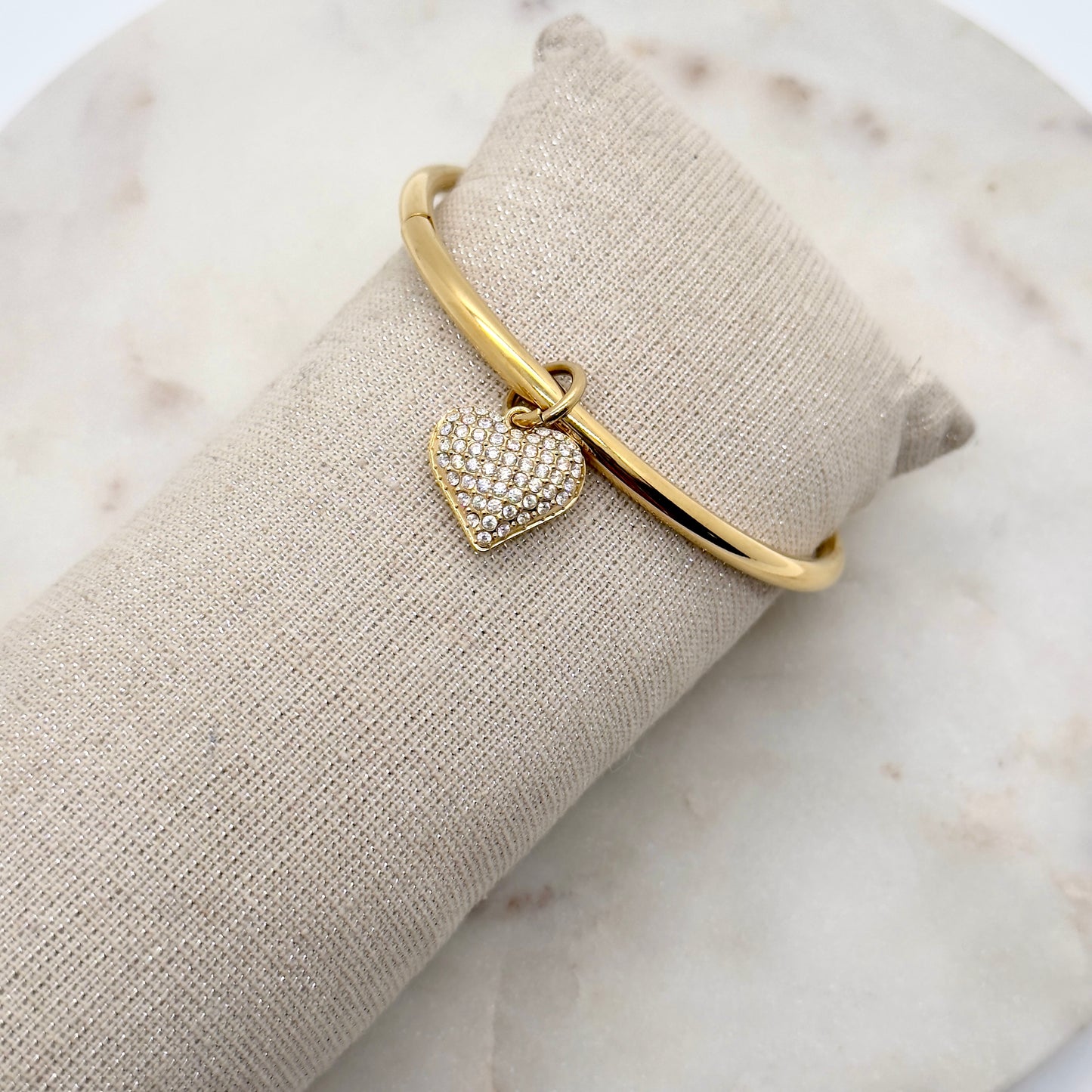 Bracelet Jonc Breloque Coeur Strass