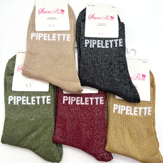 Chaussettes à Paillettes à Message " Pipelette "