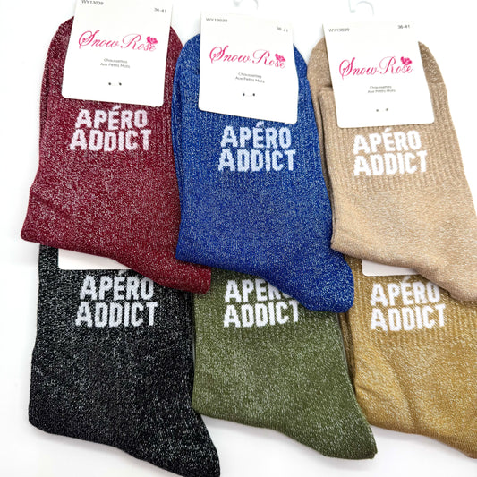Chaussettes à Paillettes à Message " Apéro addict "