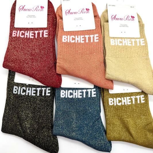 Chaussettes à Paillettes à Message " Bichette "