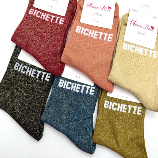 Chaussettes à Paillettes à Message " Bichette "