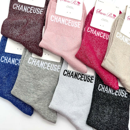 Chaussettes à Paillettes à Message " Chanceuse "