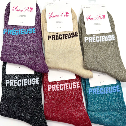 Chaussettes à Paillettes à Message "Précieuse"