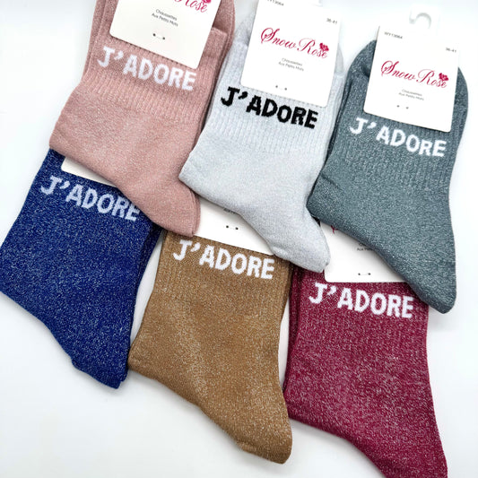 Chaussettes à Paillettes à Message "J'adore "
