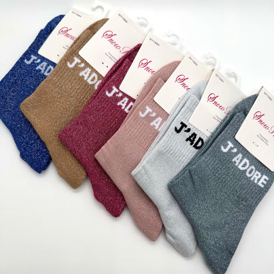Chaussettes à Paillettes à Message "J'adore "