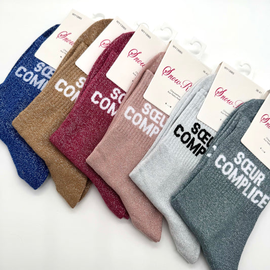 Chaussettes à Paillettes à Message " Soeur Complice "