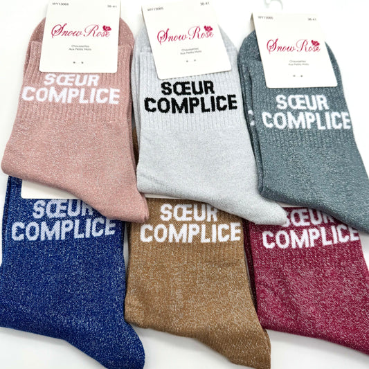 Chaussettes à Paillettes à Message " Soeur Complice "