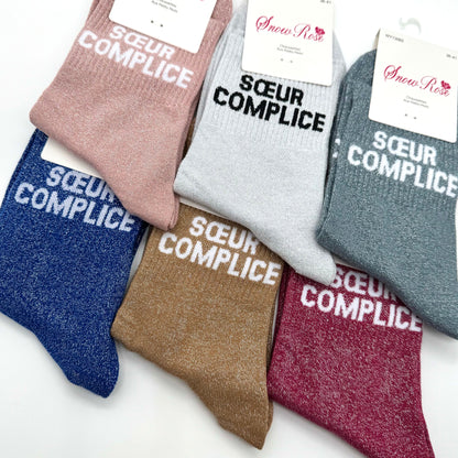 Chaussettes à Paillettes à Message " Soeur Complice "