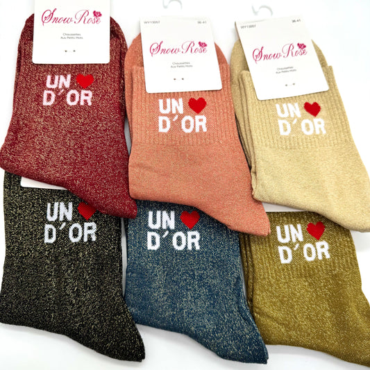 Chaussettes à Paillettes à Message " Un ♥️ d'or "