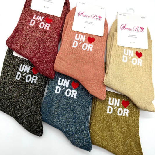 Chaussettes à Paillettes à Message " Un ♥️ d'or "