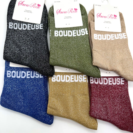 Chaussettes à Paillettes à Message " Boudeuse "