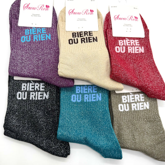 Chaussettes à Paillettes à Message " Bière ou rien "