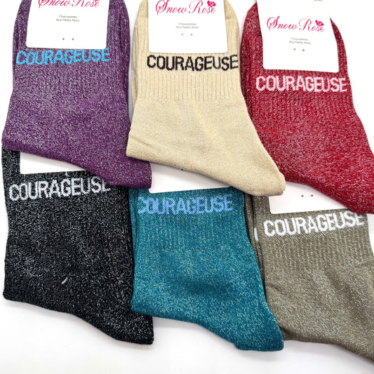Chaussettes à Paillettes à Message " Courageuse "