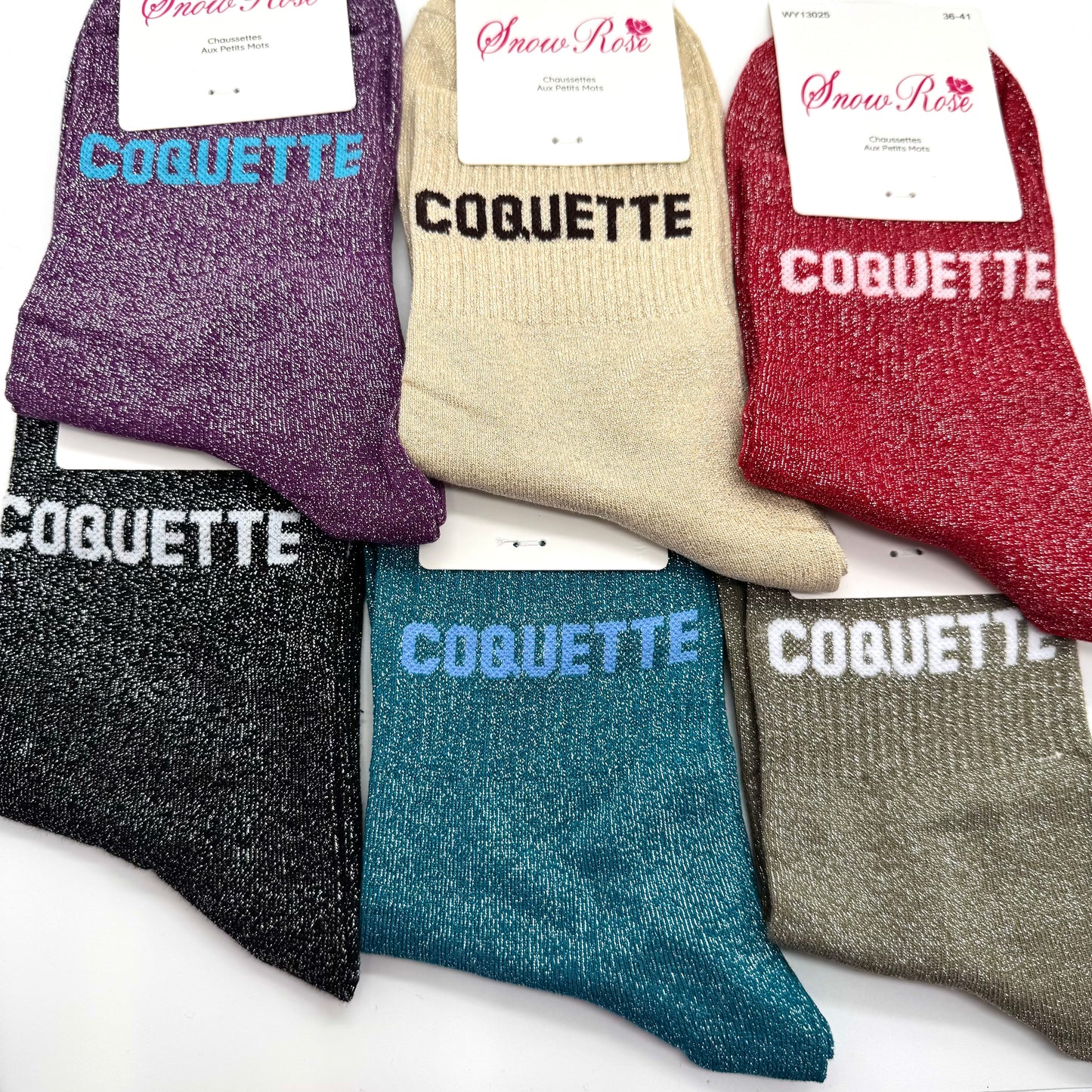 Chaussettes à Paillettes à Message " Coquette "