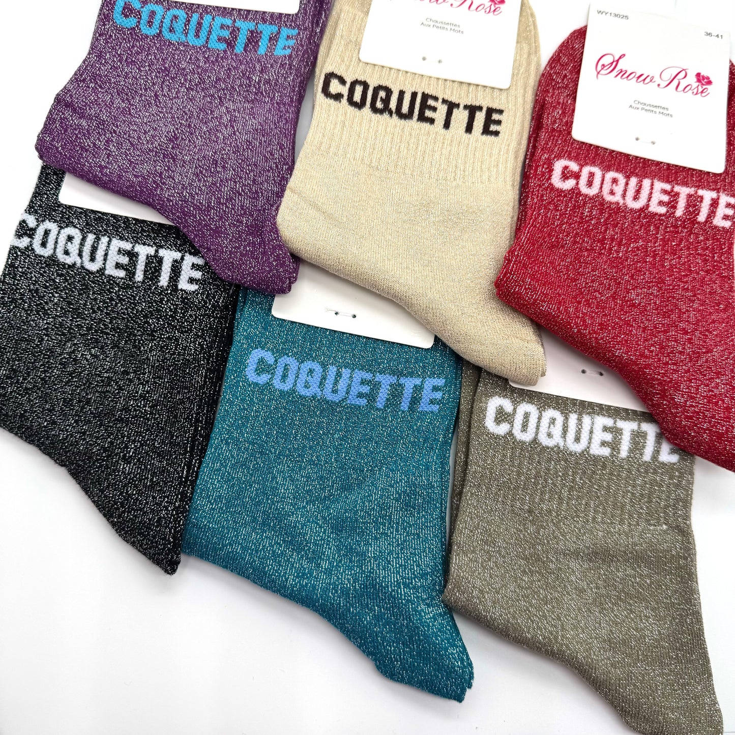 Chaussettes à Paillettes à Message " Coquette "