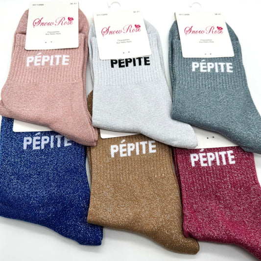 Chaussettes à Paillettes à Message " Pépite "