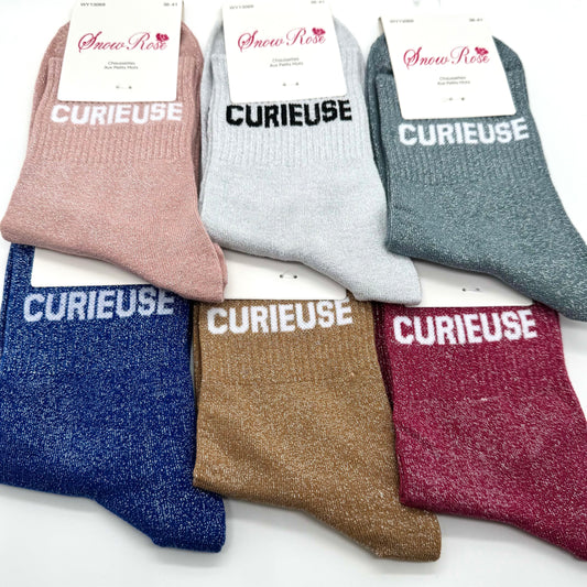 Chaussettes à Paillettes à Message " Curieuse "