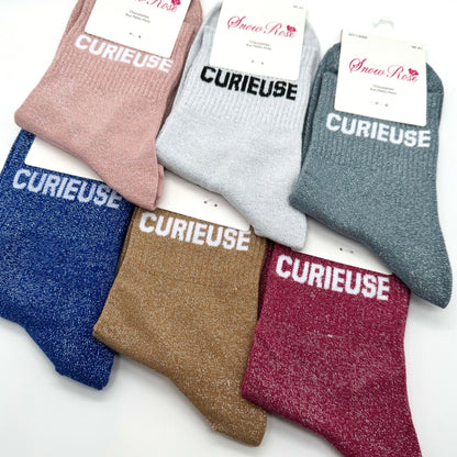 Chaussettes à Paillettes à Message " Curieuse "