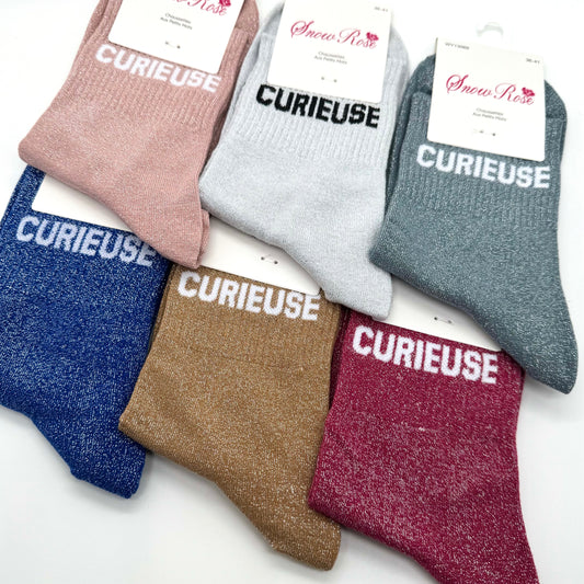Chaussettes à Paillettes à Message " Curieuse "