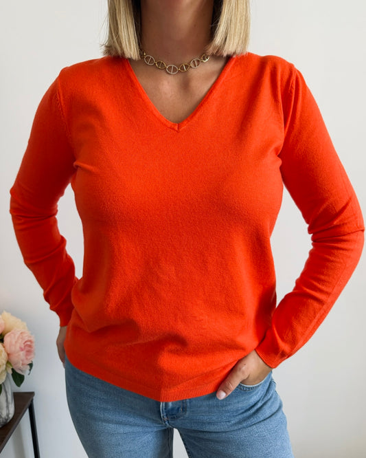 Pull col V maille fine – Laine, cachemire & soie