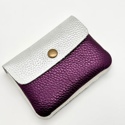Porte-monnaie en cuir véritable irisé violet-argenté
