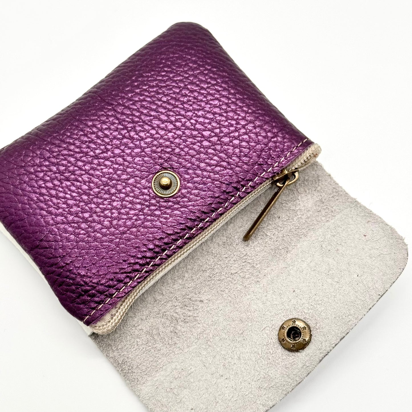 Porte-monnaie en cuir véritable irisé violet-argenté