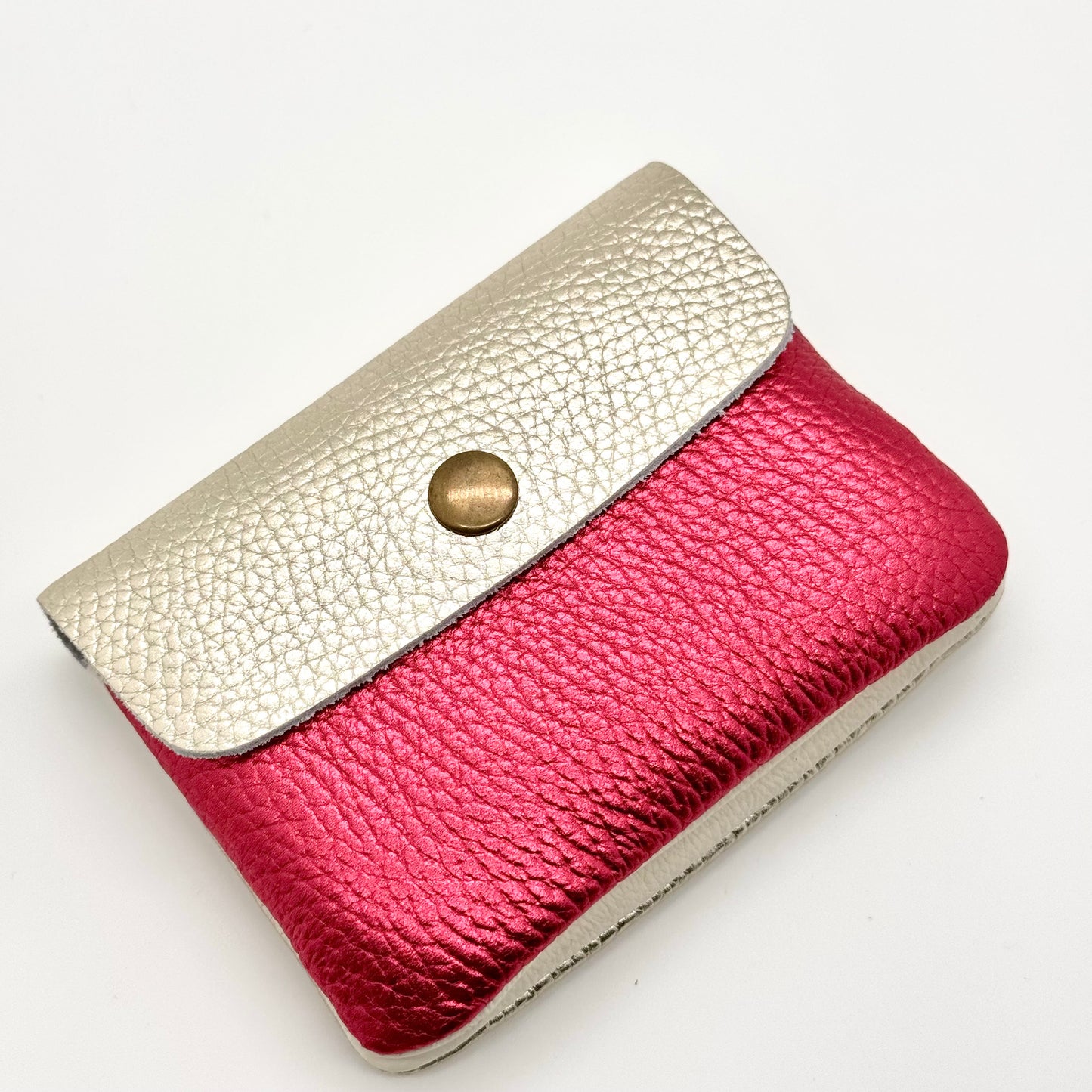 Porte-monnaie en cuir véritable irisé rose-doré