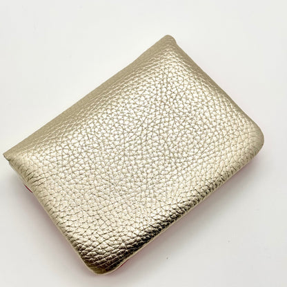 Porte-monnaie en cuir véritable irisé rose-doré