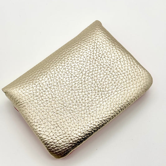 Porte-monnaie en cuir véritable irisé rose-doré