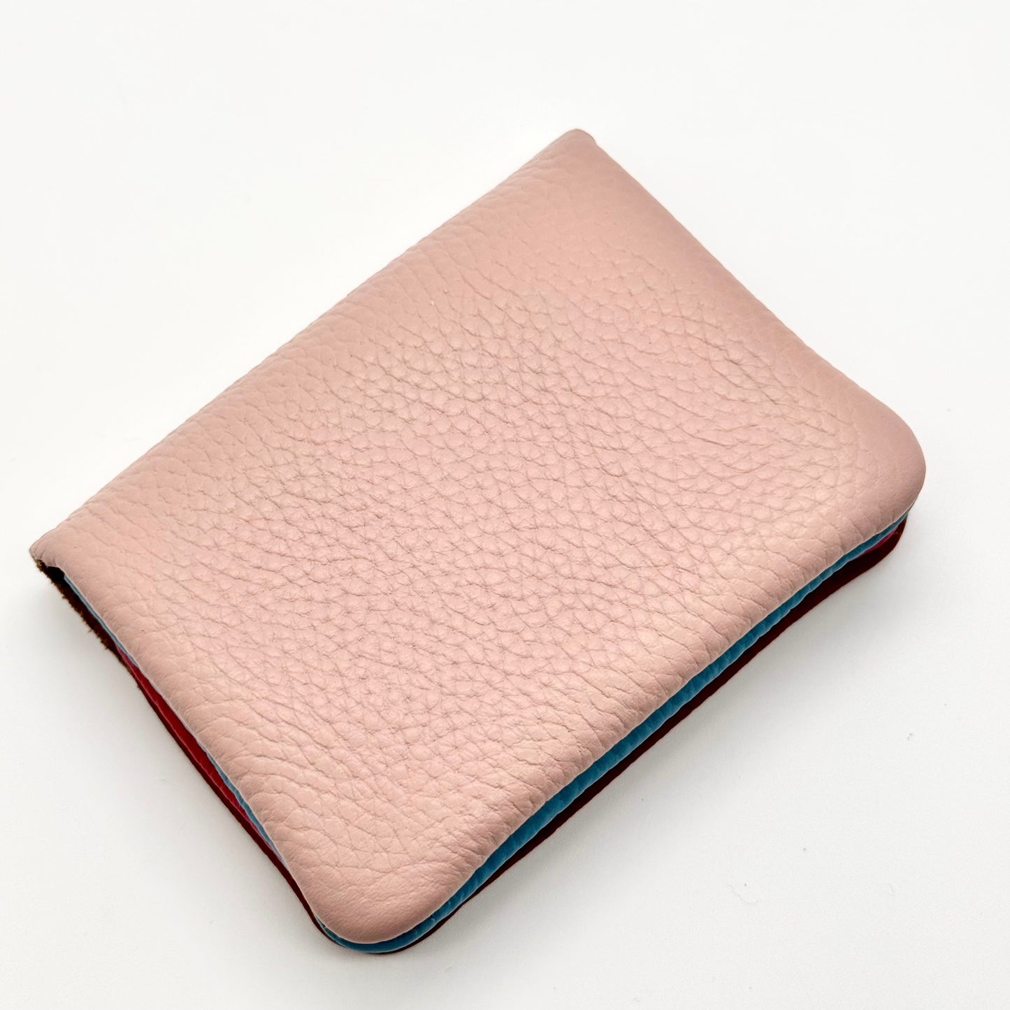 Porte-monnaie en cuir véritable marron-rose