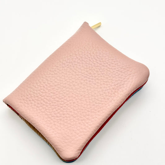 Porte-monnaie en cuir véritable bleu-rose