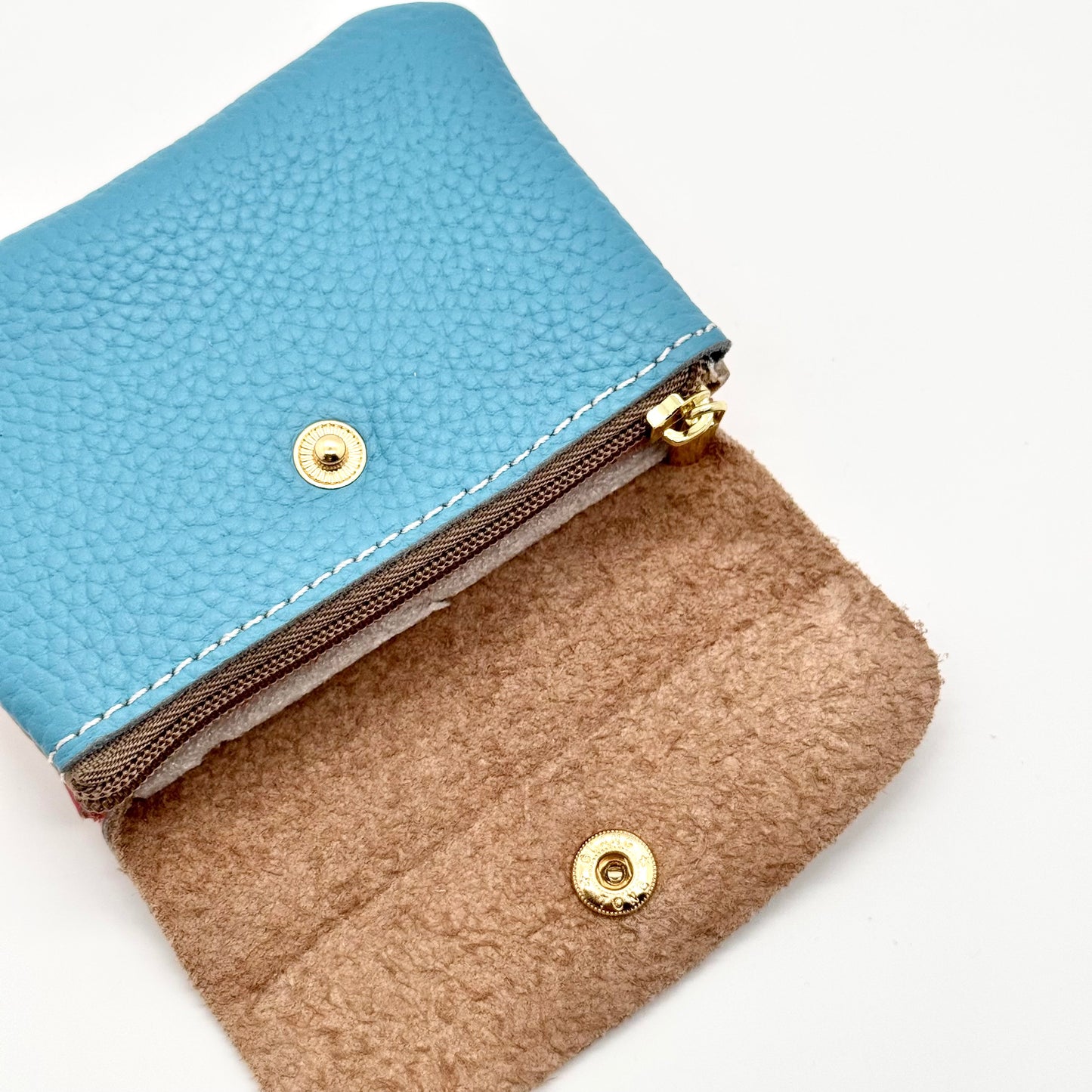 Porte-monnaie en cuir véritable bleu-rose