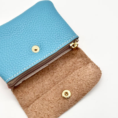 Porte-monnaie en cuir véritable bleu-rose