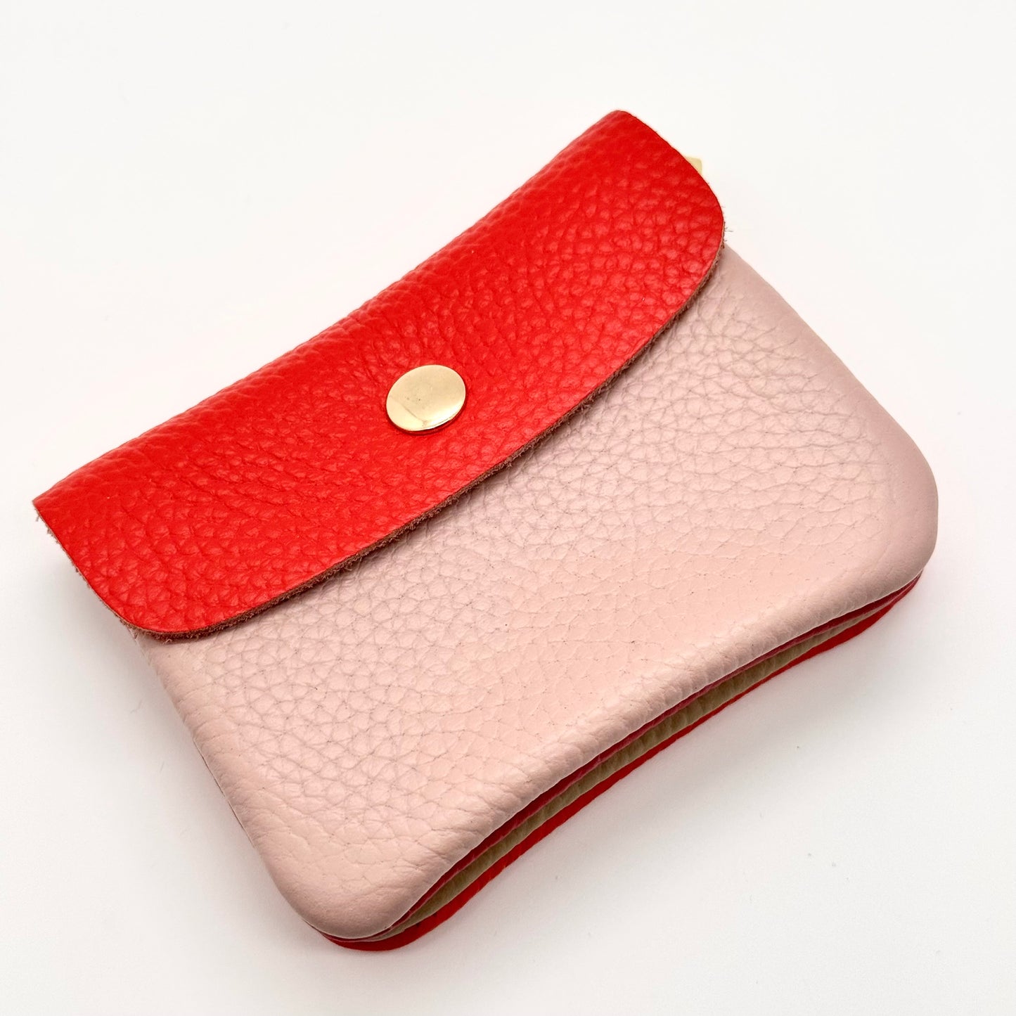 Porte-monnaie en cuir véritable rose-rouge