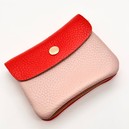 Porte-monnaie en cuir véritable rose-rouge