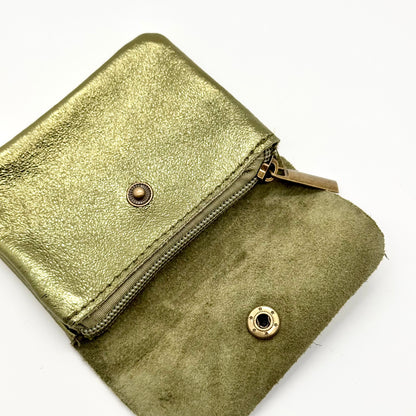 Porte-monnaie en cuir véritable irisé vert