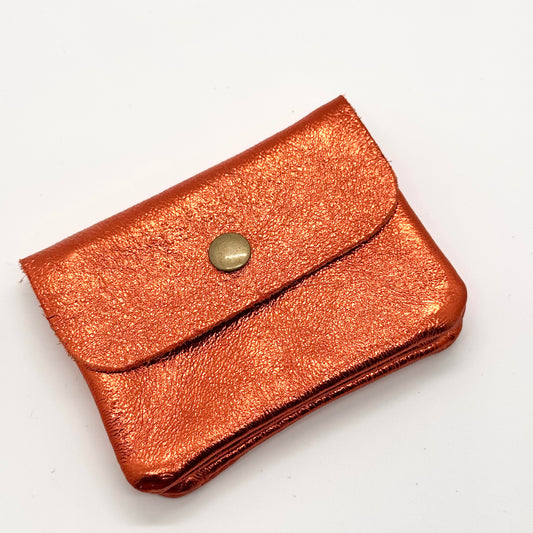 Porte-monnaie en cuir véritable irisé orange