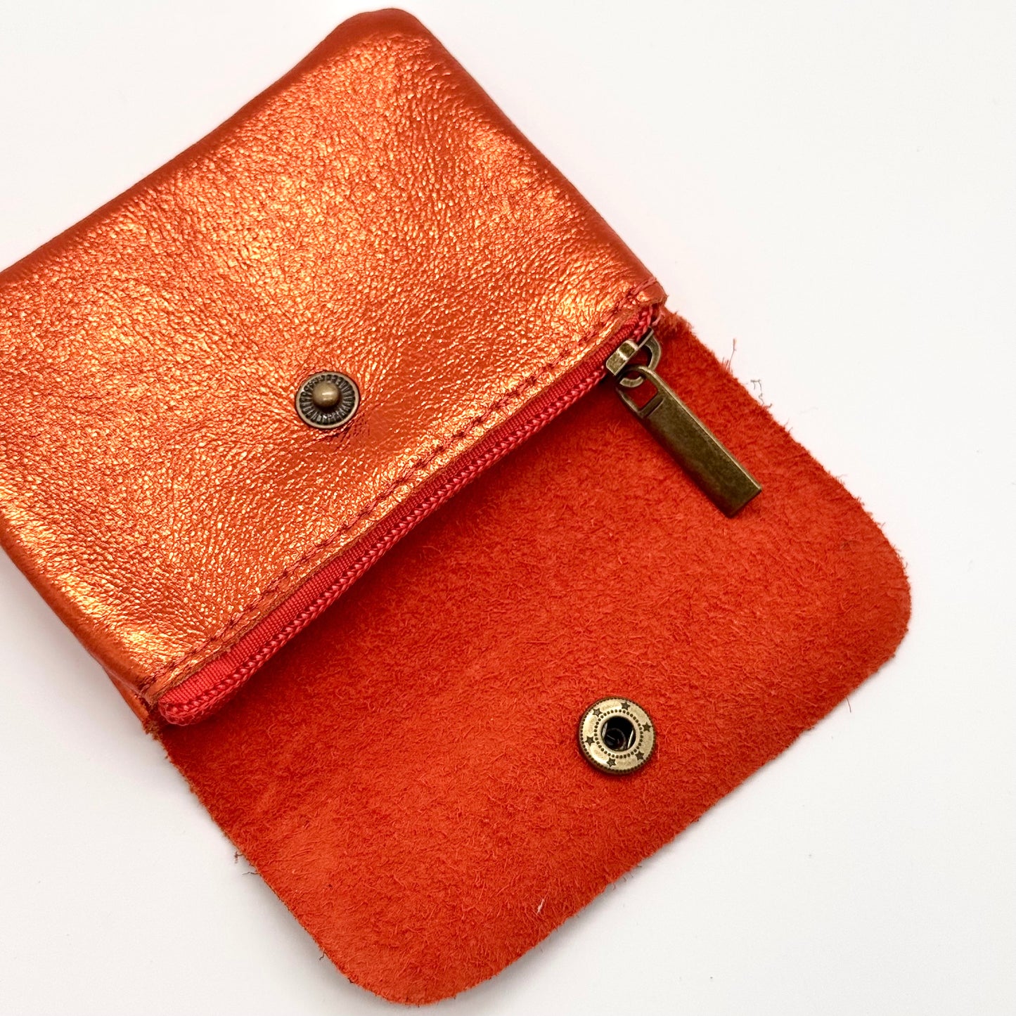 Porte-monnaie en cuir véritable irisé orange