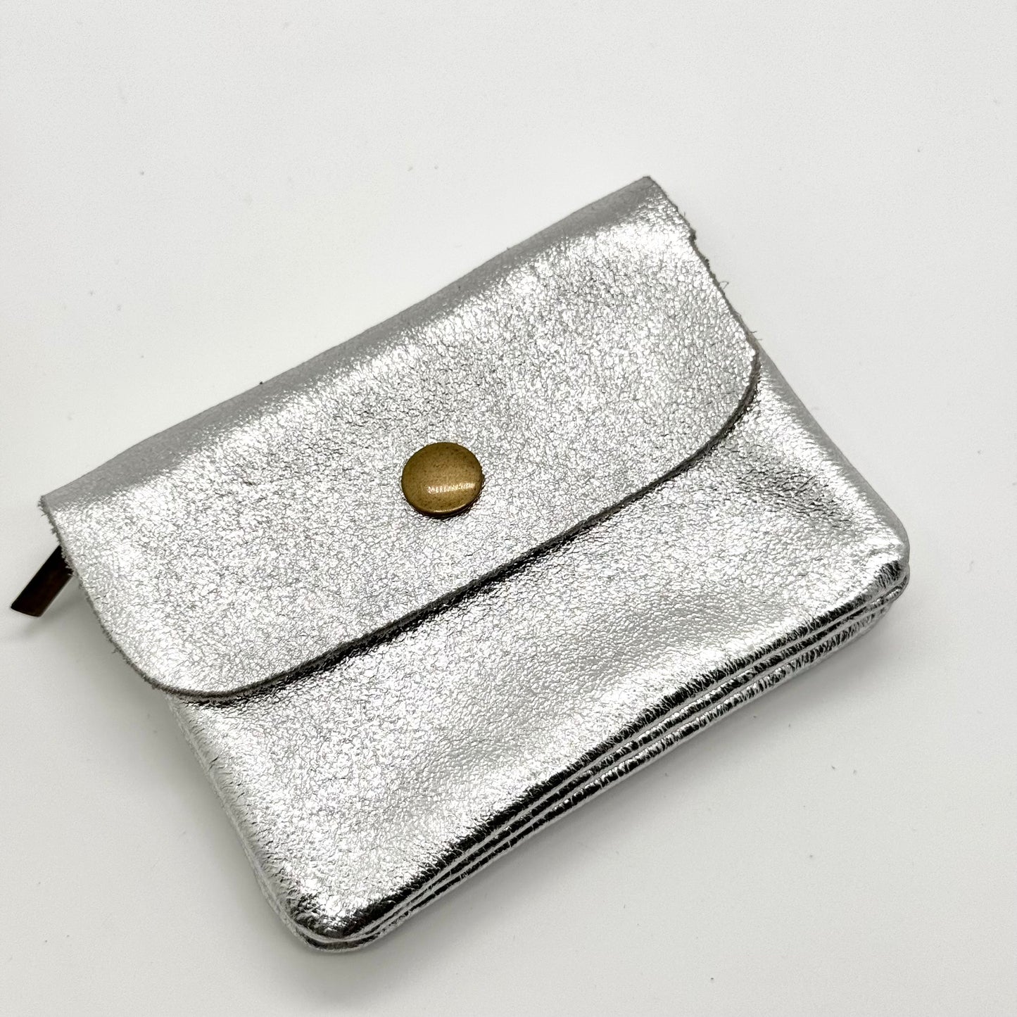 Porte-monnaie en cuir véritable irisé argenté