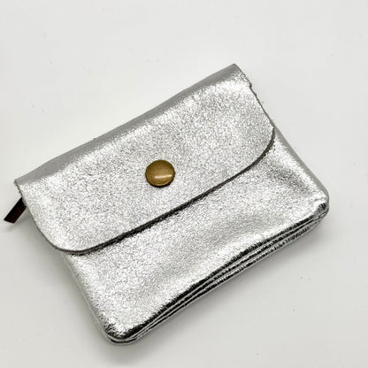 Porte-monnaie en cuir véritable irisé argenté