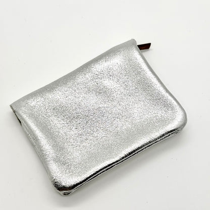 Porte-monnaie en cuir véritable irisé argenté