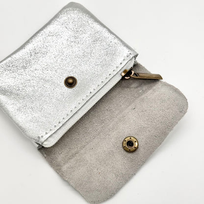 Porte-monnaie en cuir véritable irisé argenté