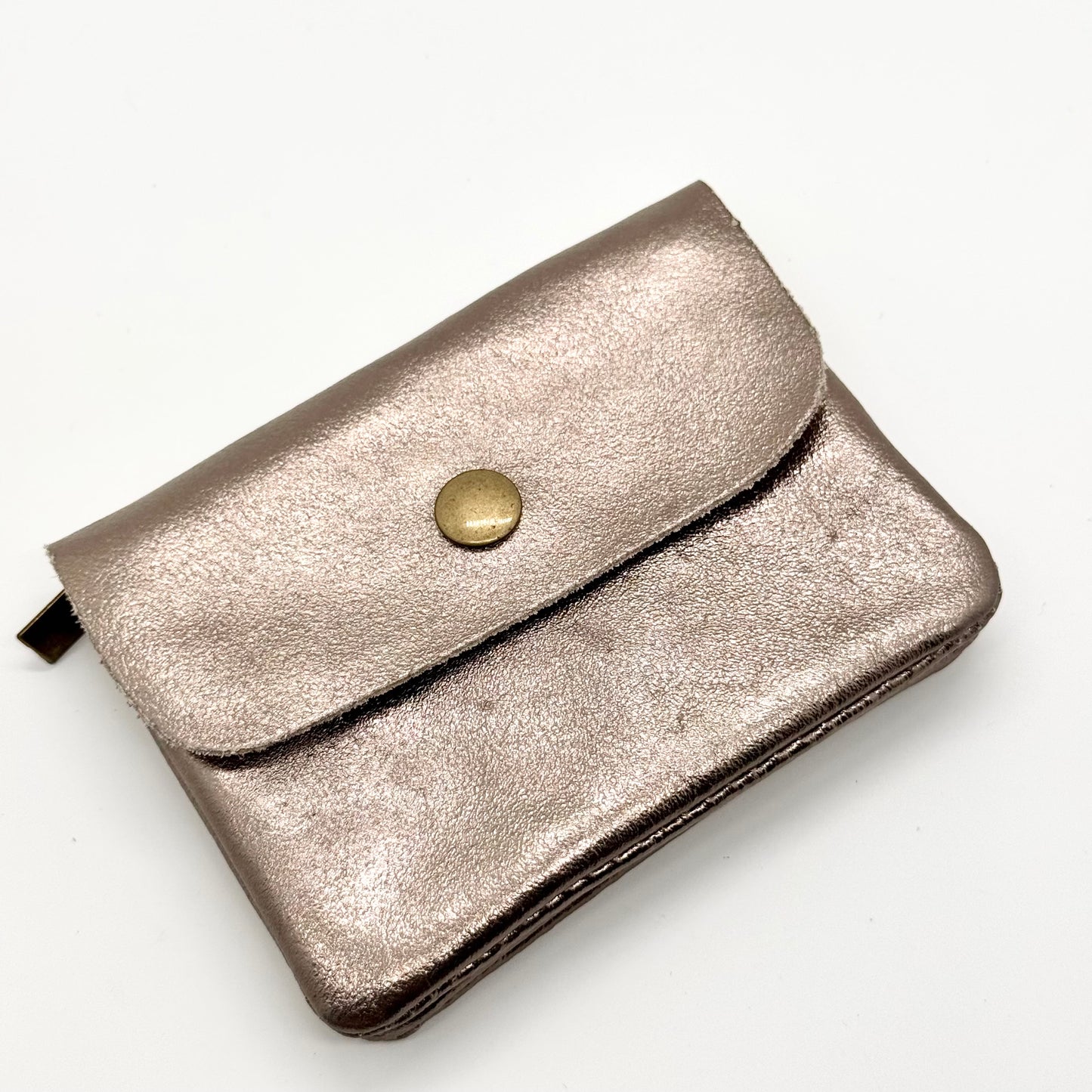 Porte-monnaie en cuir véritable irisé bronze