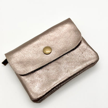 Porte-monnaie en cuir véritable irisé bronze