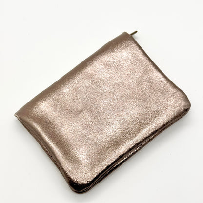 Porte-monnaie en cuir véritable irisé bronze