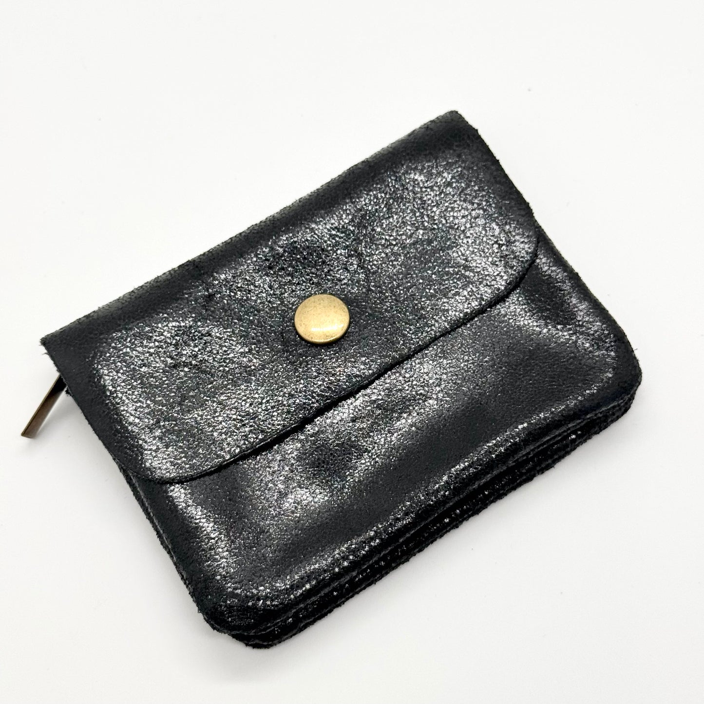 Porte-monnaie en cuir véritable irisé noir
