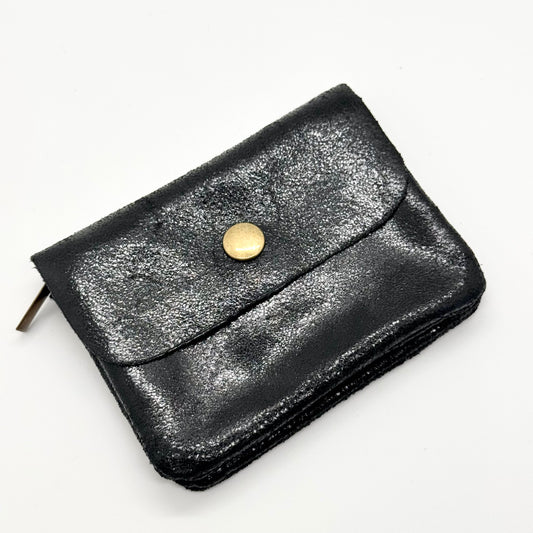 Porte-monnaie en cuir véritable irisé noir