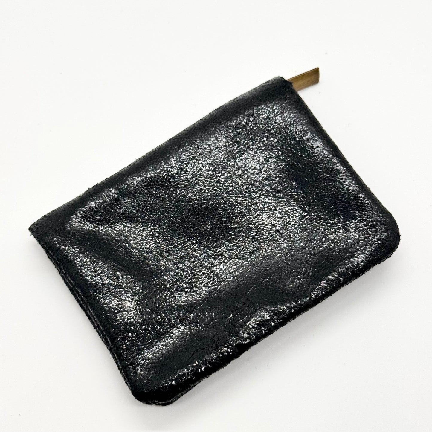 Porte-monnaie en cuir véritable irisé noir