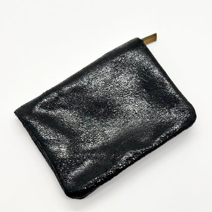 Porte-monnaie en cuir véritable irisé noir