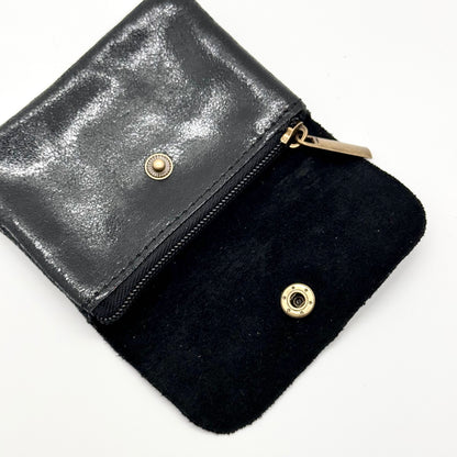 Porte-monnaie en cuir véritable irisé noir
